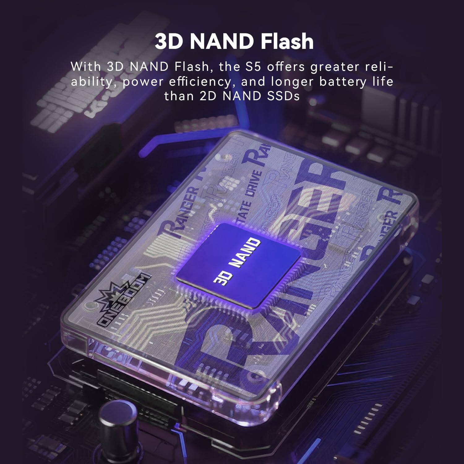 3D NAND Flash

With 3D NAND Flash, the S5 offers greater reliability, power efficiency, and longer battery life than 2D NAND SSDs.