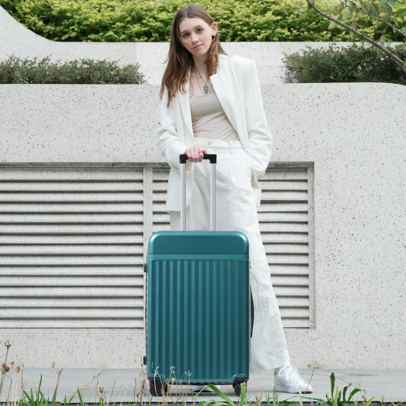 Alt View 1. Ecooso - Front Opening Luggage Set 3 Piece, Hardside ，USB Port, Expandable Luggage with Handle Bag Spinner Wheels TSA Lock - Dark Green.