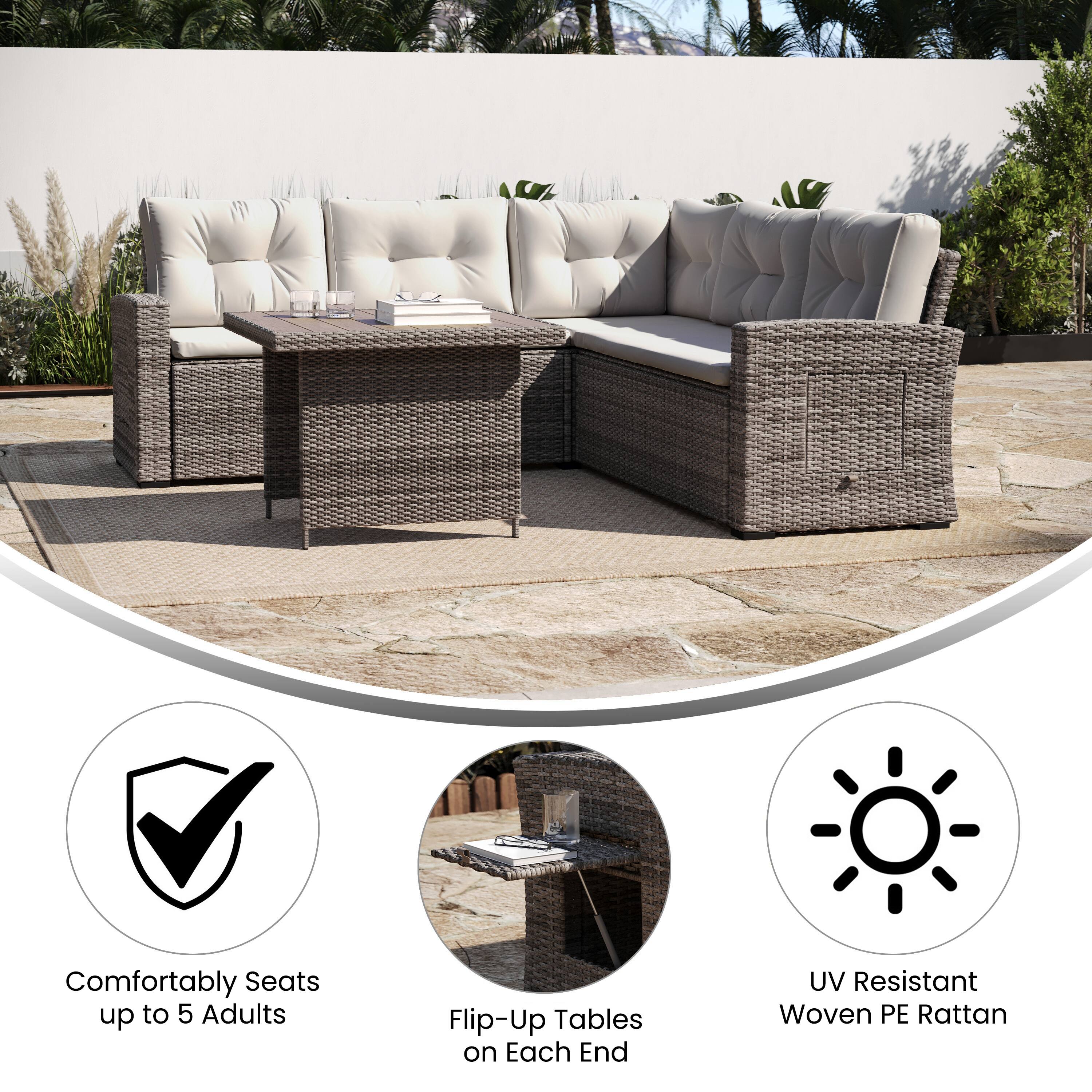 Infographic highlighting features of the outdoor furniture.