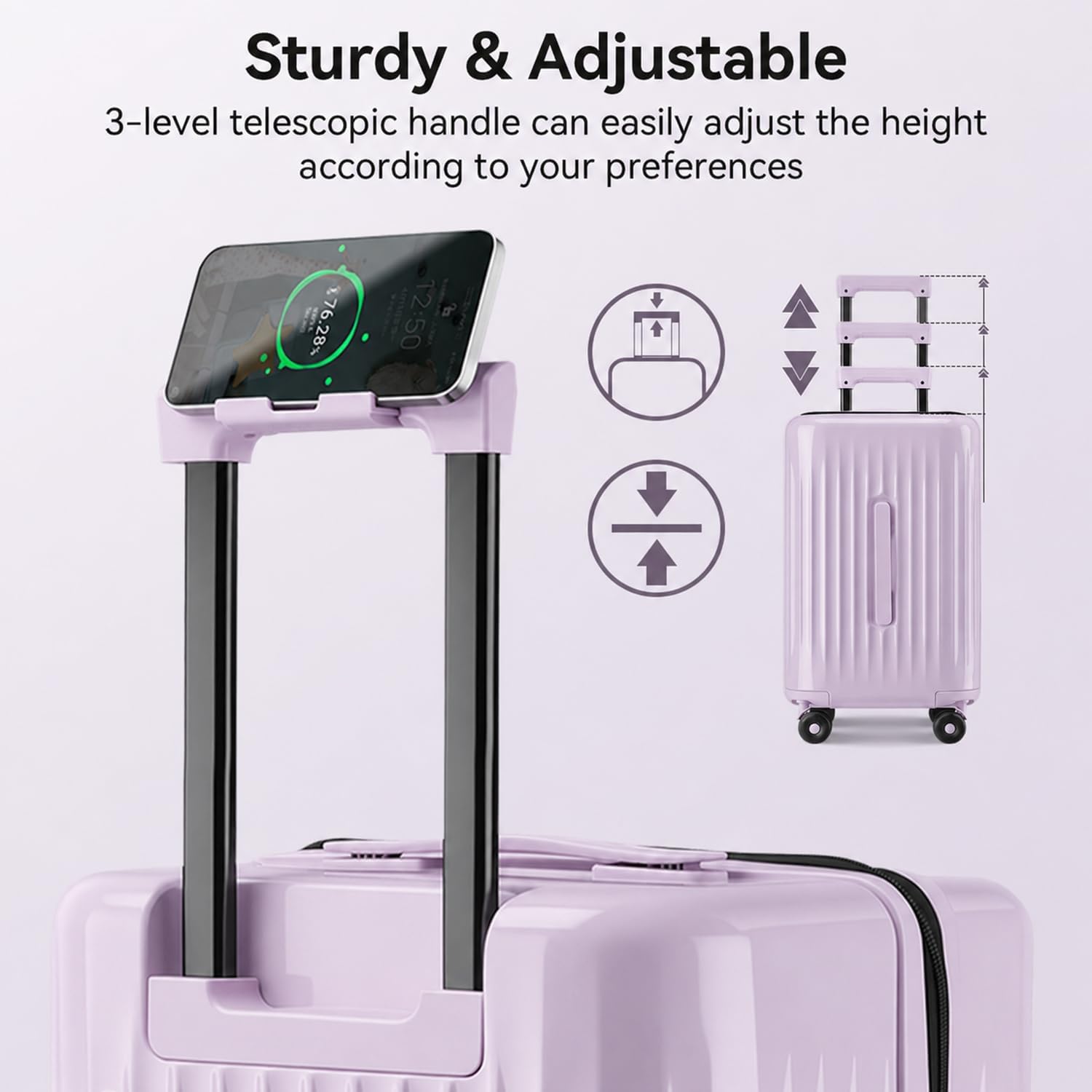 Sturdy & Adjustable  
3-level telescopic handle can easily adjust the height according to your preferences