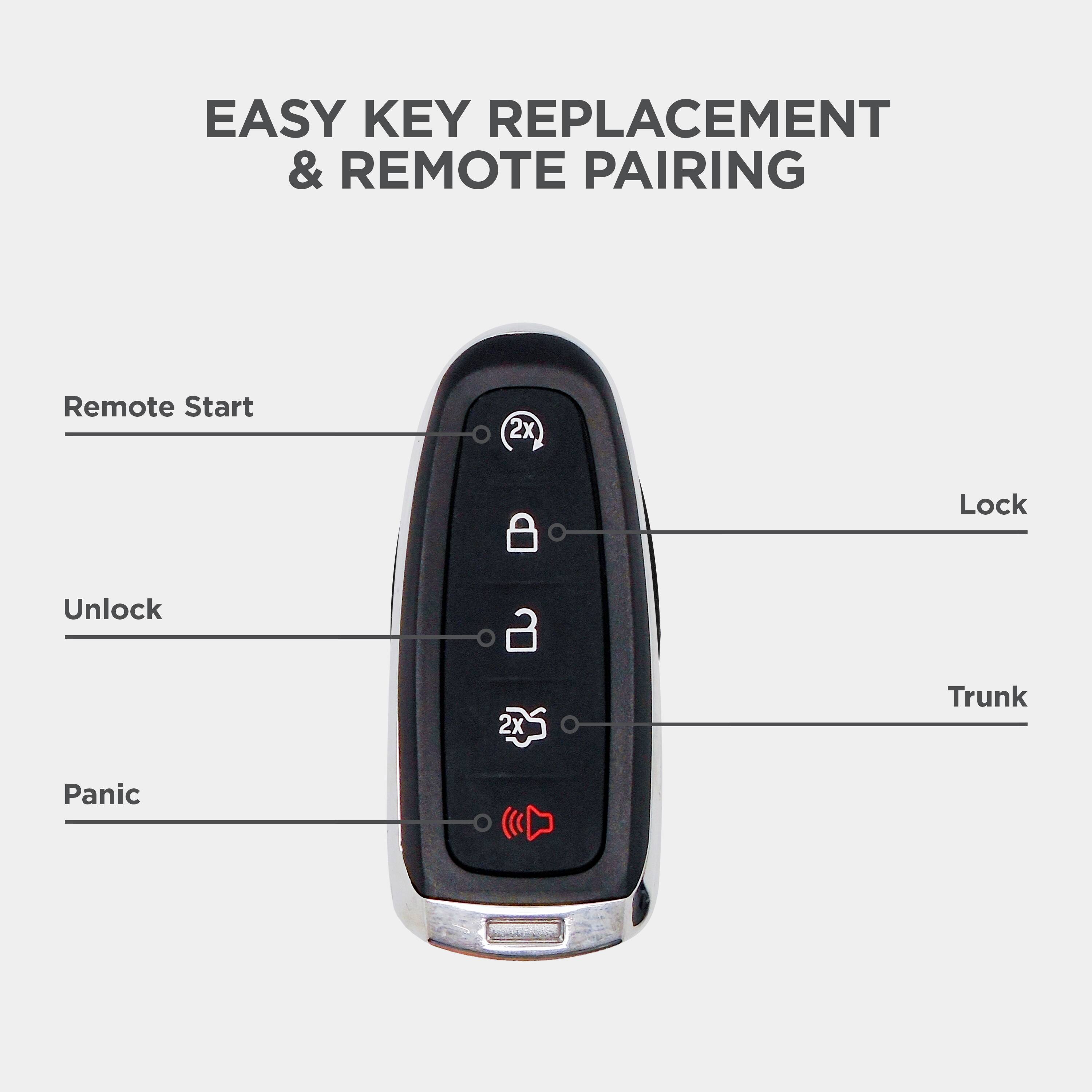 EASY KEY REPLACEMENT & REMOTE PAIRING

- Remote Start
- Lock
- Unlock
- Trunk
- Panic