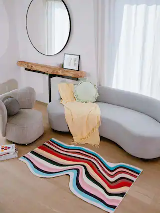 Front. Lanyspace - 3'x5' Runner Rug, Washable Rugs, Non-Slip and Tear-Resistant Soft Carpet, Irregular Multicolor Contour Runner Rug - Multicolor.