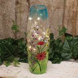 Angle. BreeBe - Bumble Bee Crackled Glass Light Up Vase - Blue, Green, Clear.