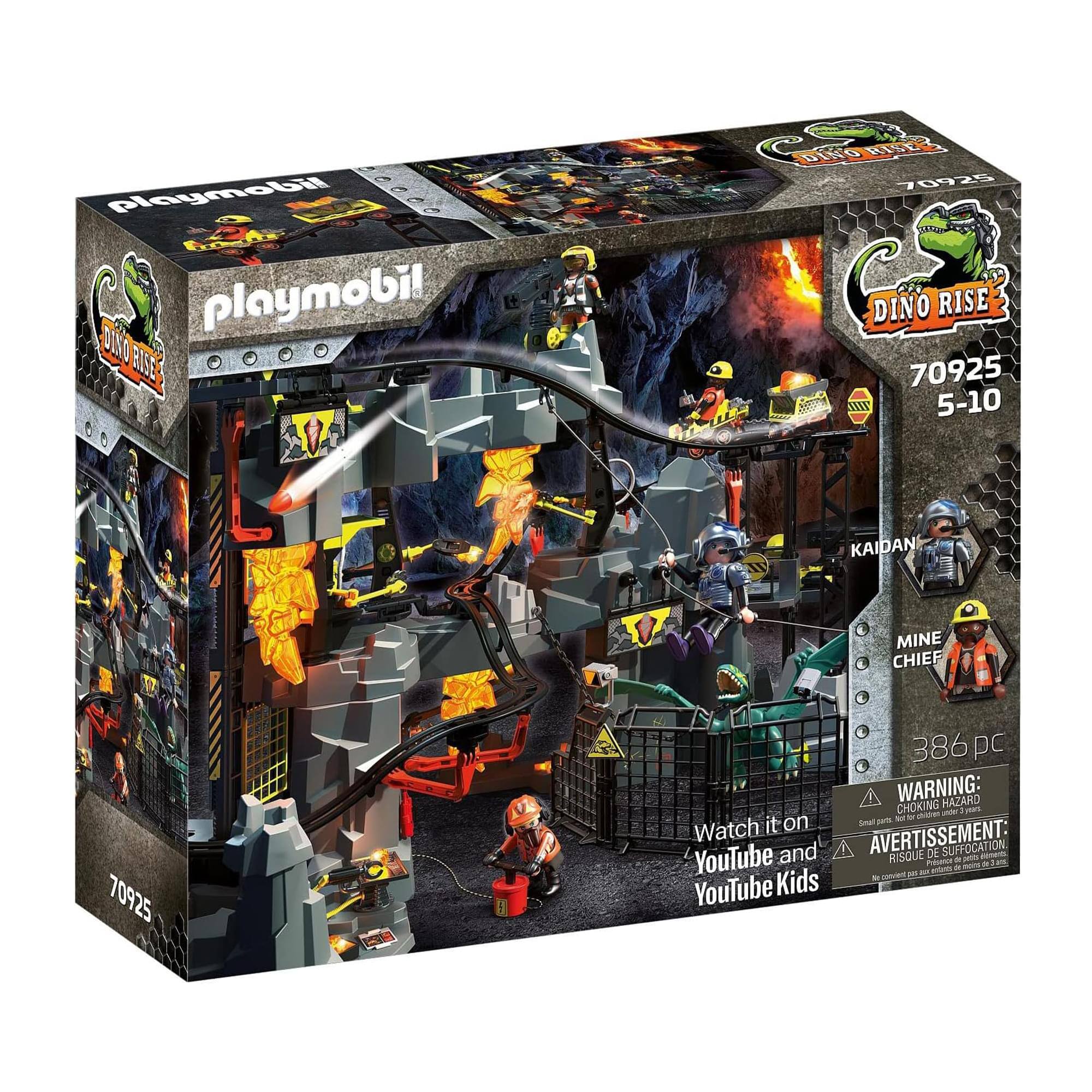 Playmobil Dino Rise 70925  
5-10 years  
386 pieces  

Kaidan Mine Chief  

Watch it on YouTube and YouTube Kids  

Warning: Choking Hazard - Small parts. Not for children under 3 years.  

Avertissement: Risque de suffocation - Petits morceaux. Ne convient pas aux enfants de moins de 3 ans.