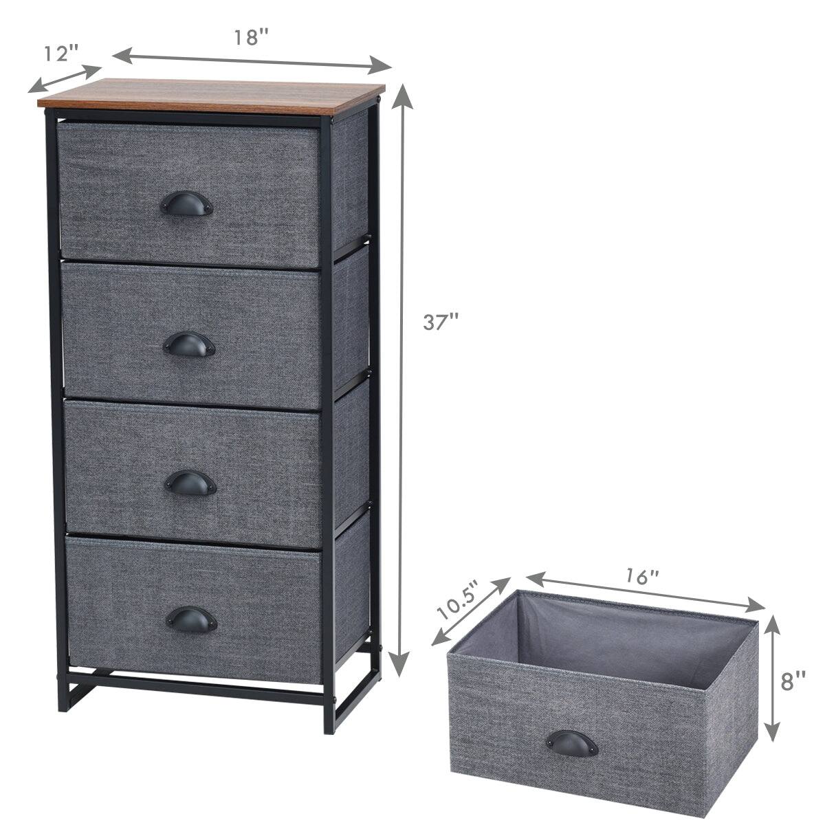- Width: 18"
- Depth: 12"
- Height: 37"
- Drawer Width: 16"
- Drawer Depth: 10.5"
- Drawer Height: 8"