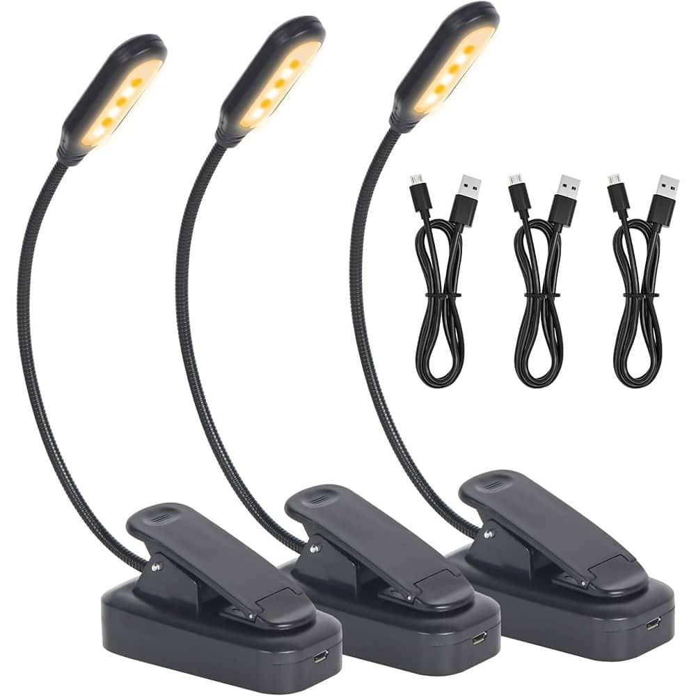 Schertz - 3-Pack USB-C Rechargeable LED Book Lights, Clip-On, 3 Color Temps - Black