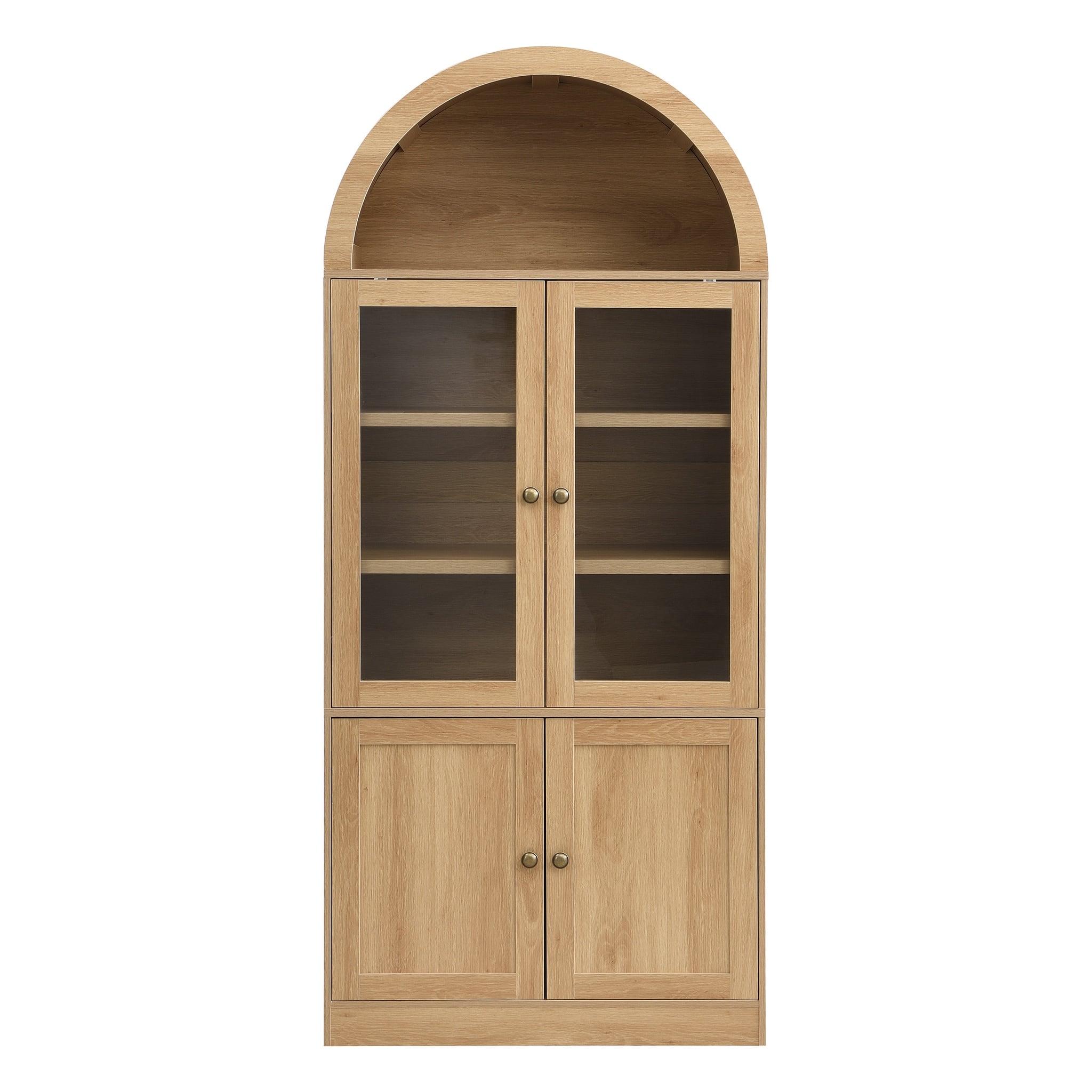 Forest'nSky - 71.25" Arched Storage Cabinet with Tempered Glass Doors, 5-Tier Shelves - Natural
