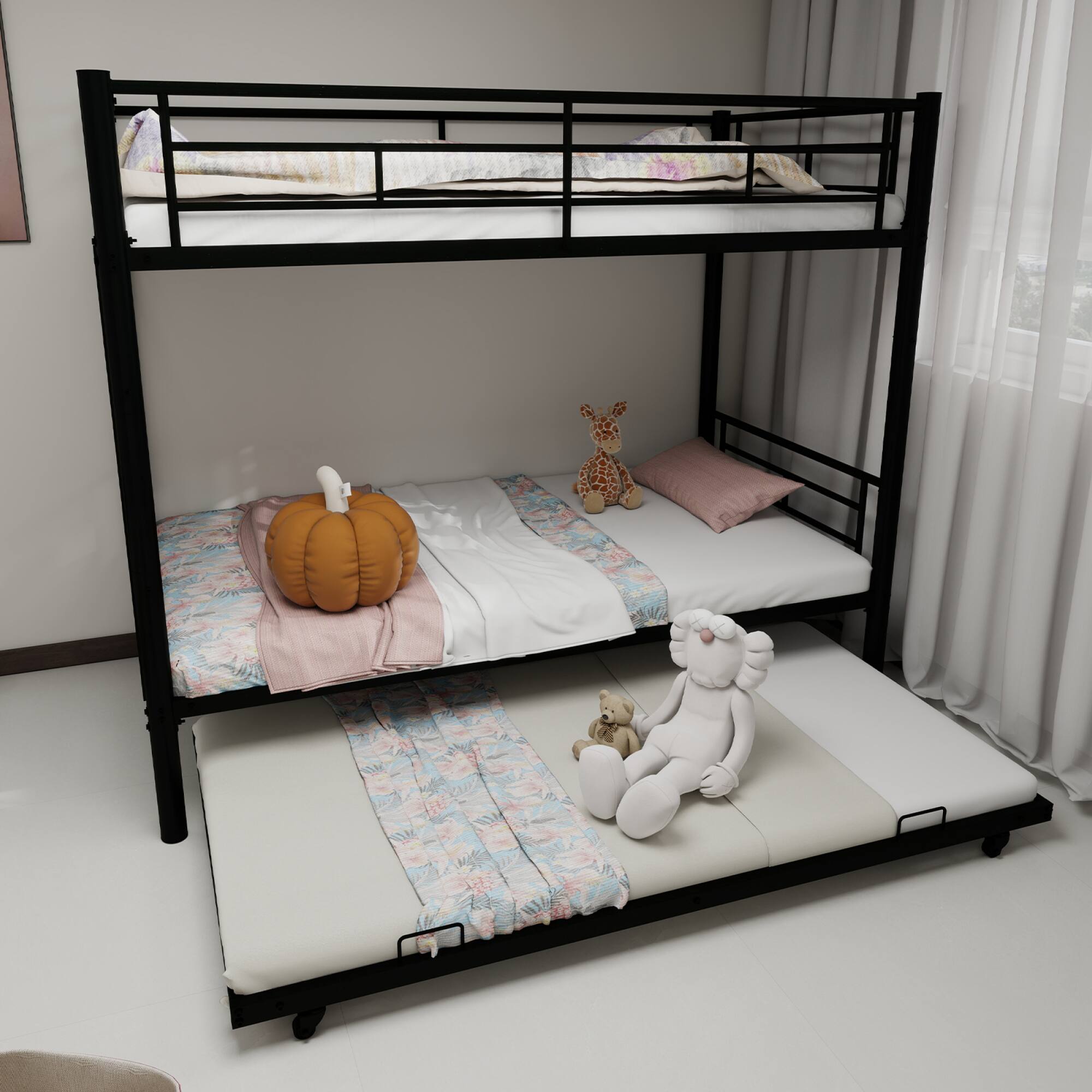 Left. GOODSILO - Heavy-Duty Twin Over Twin Bunk Bed with Safety Rails and Ladder, Sturdy Metal Frame for Kids and Teens - Black.