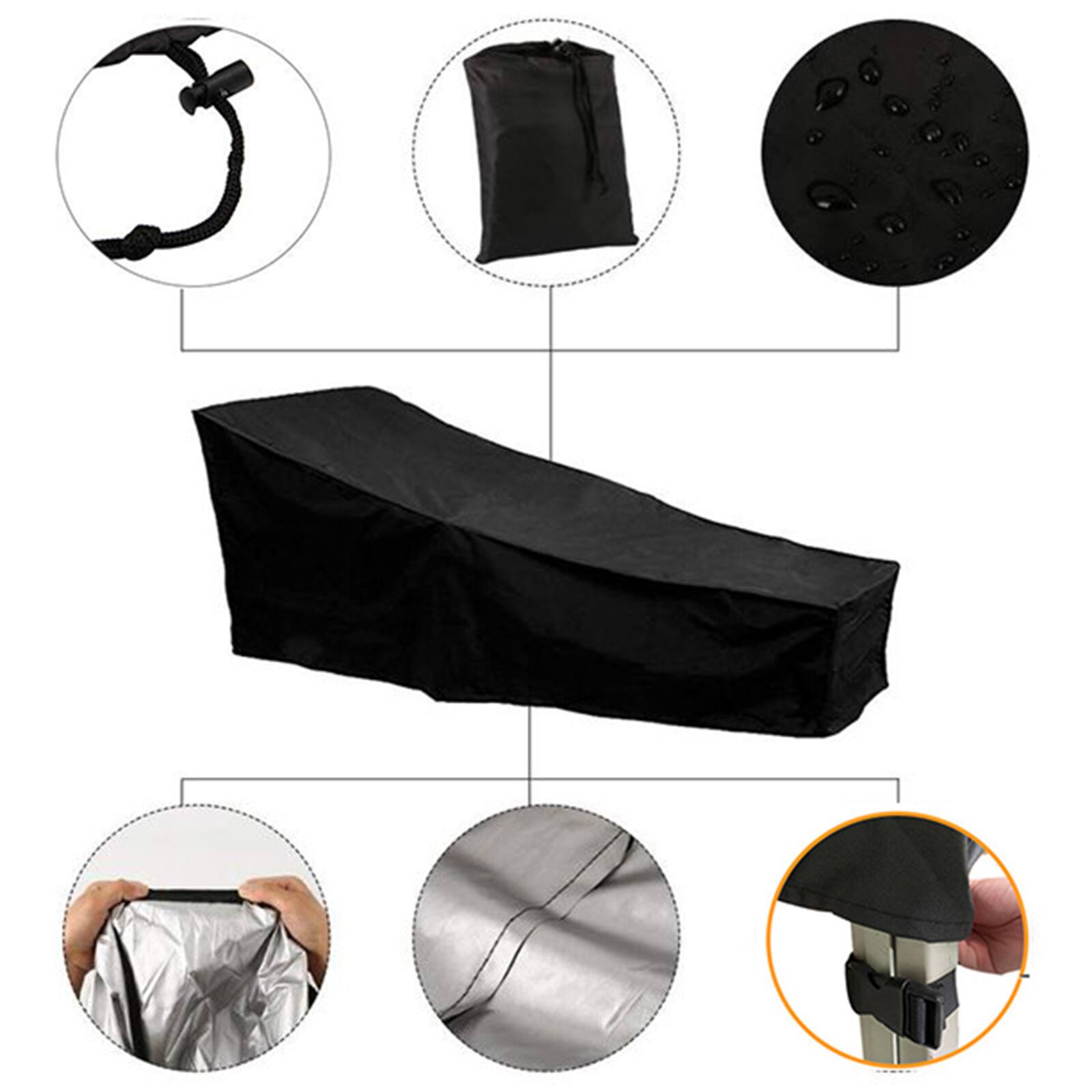 Back. Topteng - Waterproof Sun Lounge Chair Cover - 210D Oxford, All-Weather Dustproof Protection for Outdoor Garden Patio Furniture - Black.