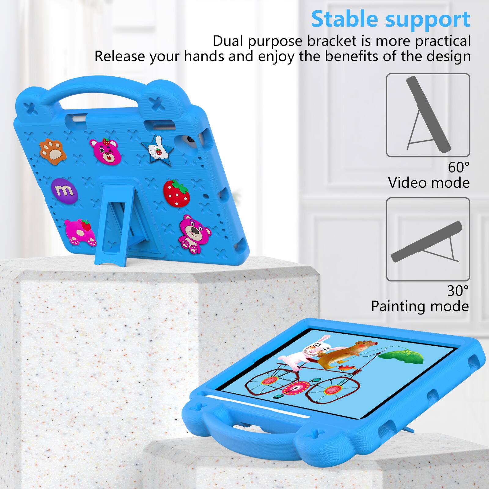 Stable support  
Dual purpose bracket is more practical  
Release your hands and enjoy the benefits of the design  

60° Video mode  
30° Painting mode