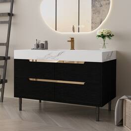Loheer - 35.4 inch modern bathroom vanity with undermount sink, Sintered Stone Top, 4 Drawers, Black - Black, White