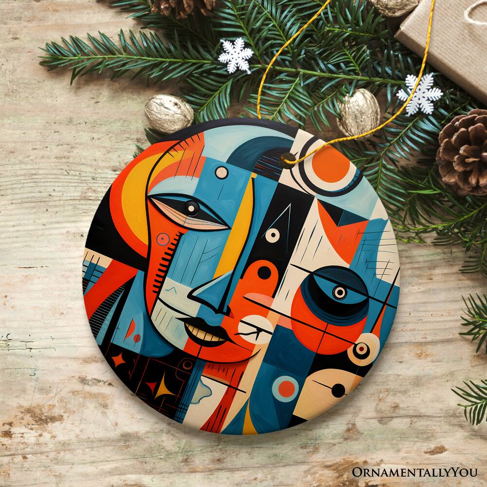 Back. OrnamentallyYou - Pablo Picasso Modernist Mosaic Round Ceramic Ornament Abstract Cubist Art Face Decoration Souvenir - Multi-colored.