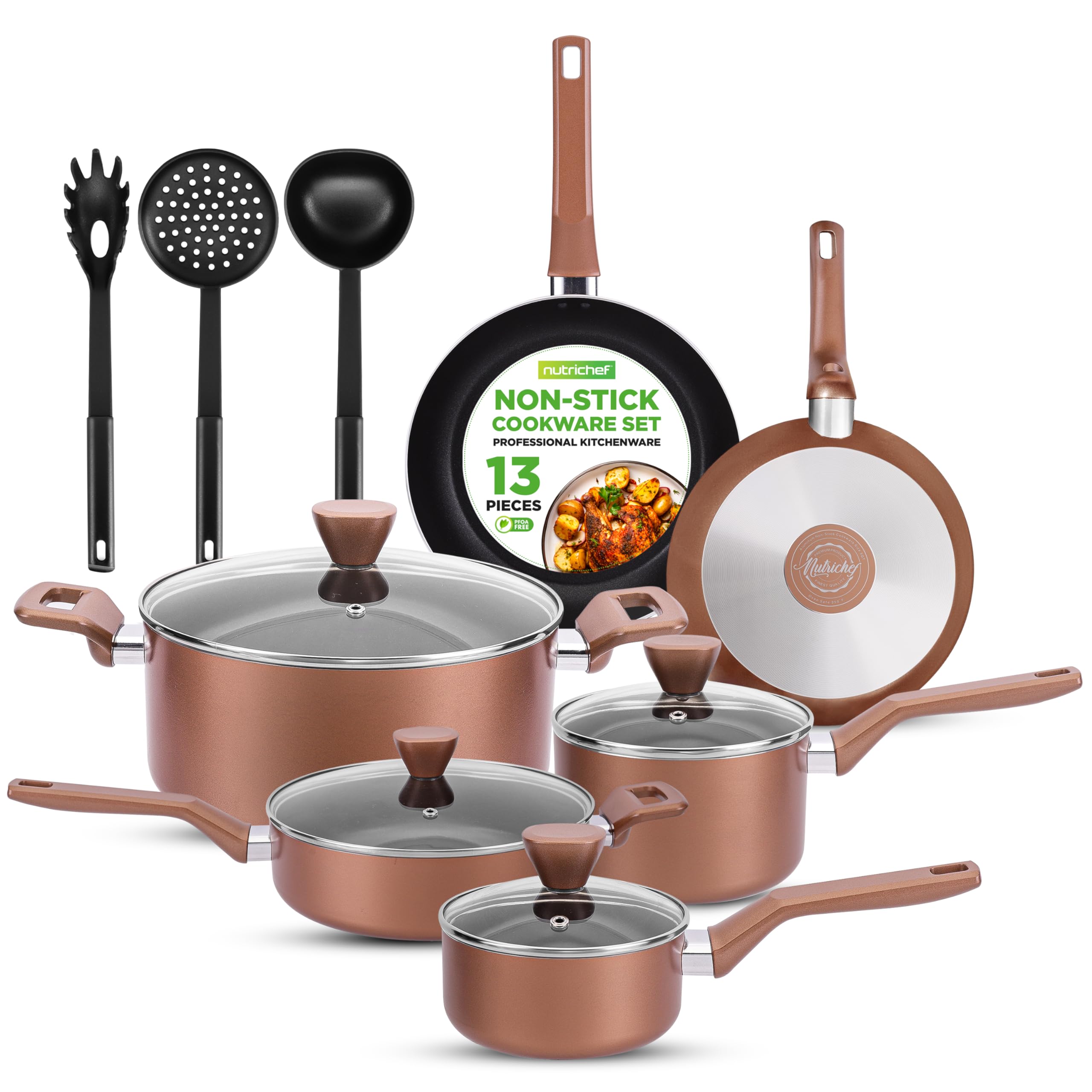 nutrichef NON-STICK COOKWARE SET PROFESSIONAL KITCHENWARE 13 PIECES