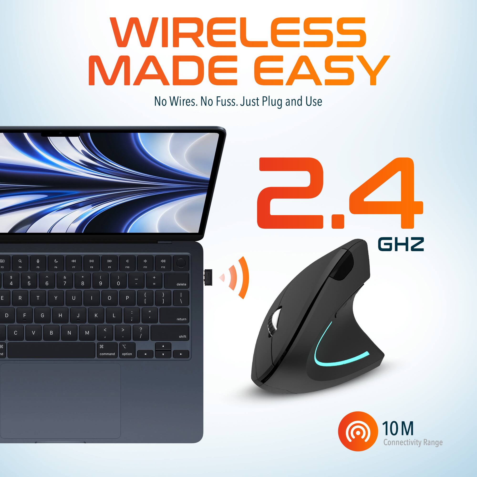 WIRELESS MADE EASY No Wires. No Fuss. Just Plug and Use 2.4 GHZ 10M Connectivity Range