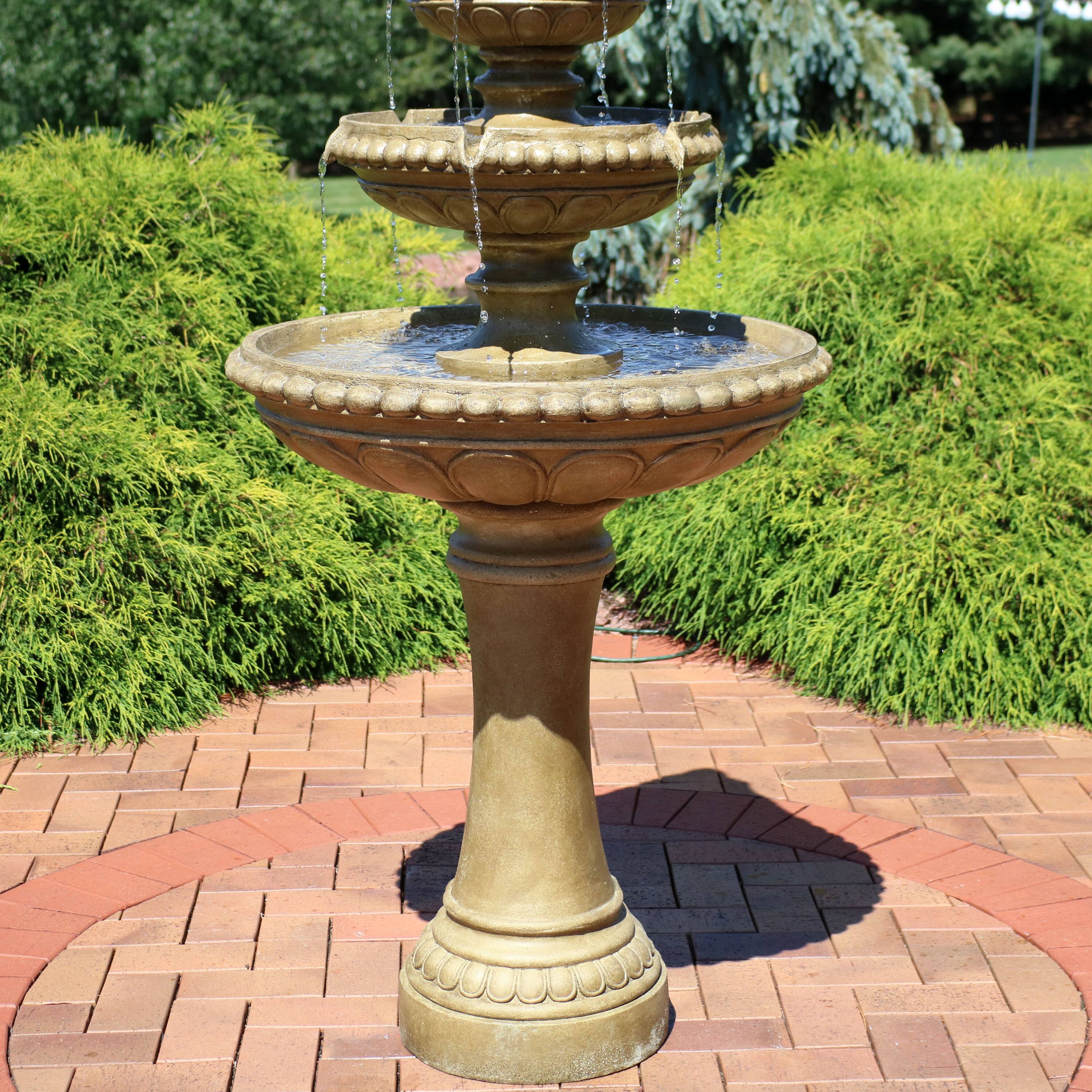 Alt View 4. Sunnydaze - Electric Eggshell Resin Outdoor 4-Tier Water Fountain - Light Brown.