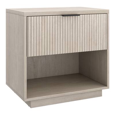 Front. Hudson&Canal - Karten 24" Wide Rectangular Fluted Nightstand in Alder White - White.