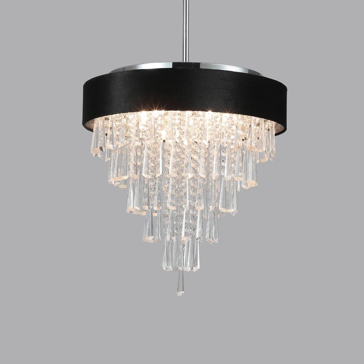 Alt View 4. Loheer - Loheer 18-Inch Modern Crystal Chandelier with Black Velvet Shade, Adjustable Height, Eight-Light G9 Fixture.