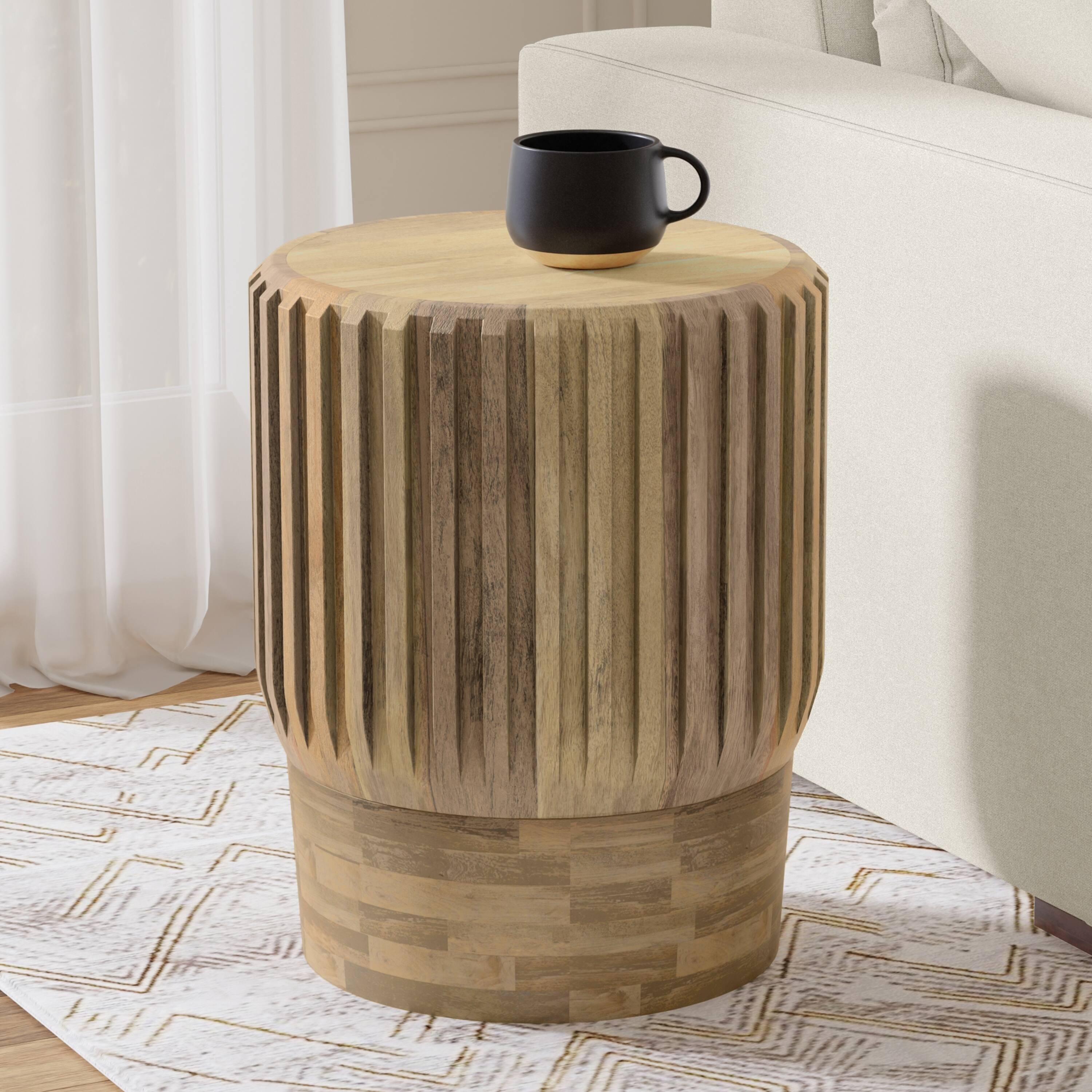 Angle. Simpli Home - Lyall 16 inch Wide Solid Mango Contemporary End Table in Natural, Assembled - Natural.