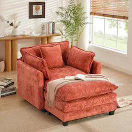 JUJABU - Chenille Modular Single Sofa with Ottoman and Pillow for Living Room - Orange