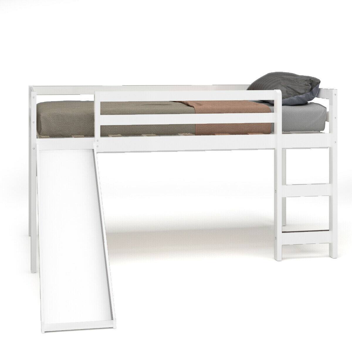 Alt View 7. Gymax - Gymax Twin Size Loft Bed with Slide Wood Low Sturdy Loft Bed Bedroom White - White.