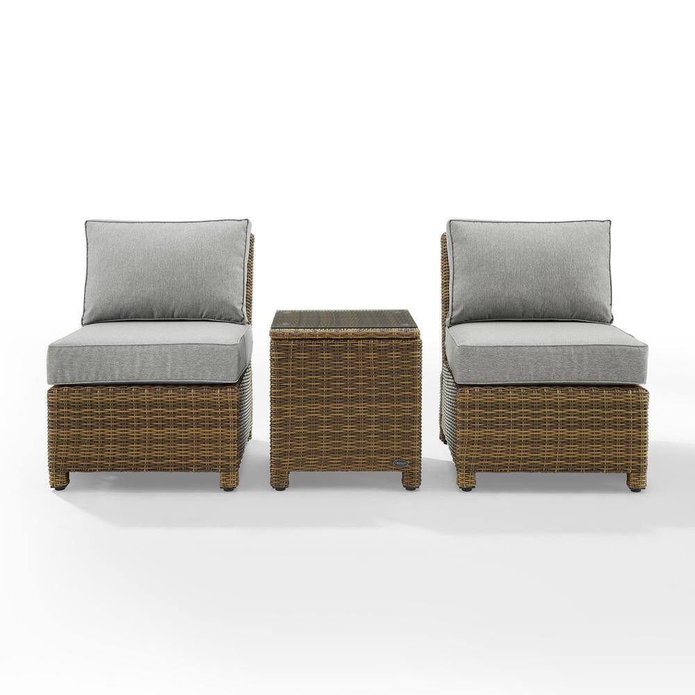 Alt View 4. Crosley Furniture - Bradenton 3Pc Armless Wicker Outdoor Chair Set - Side Table & 2 Armless Chairs - Gray.