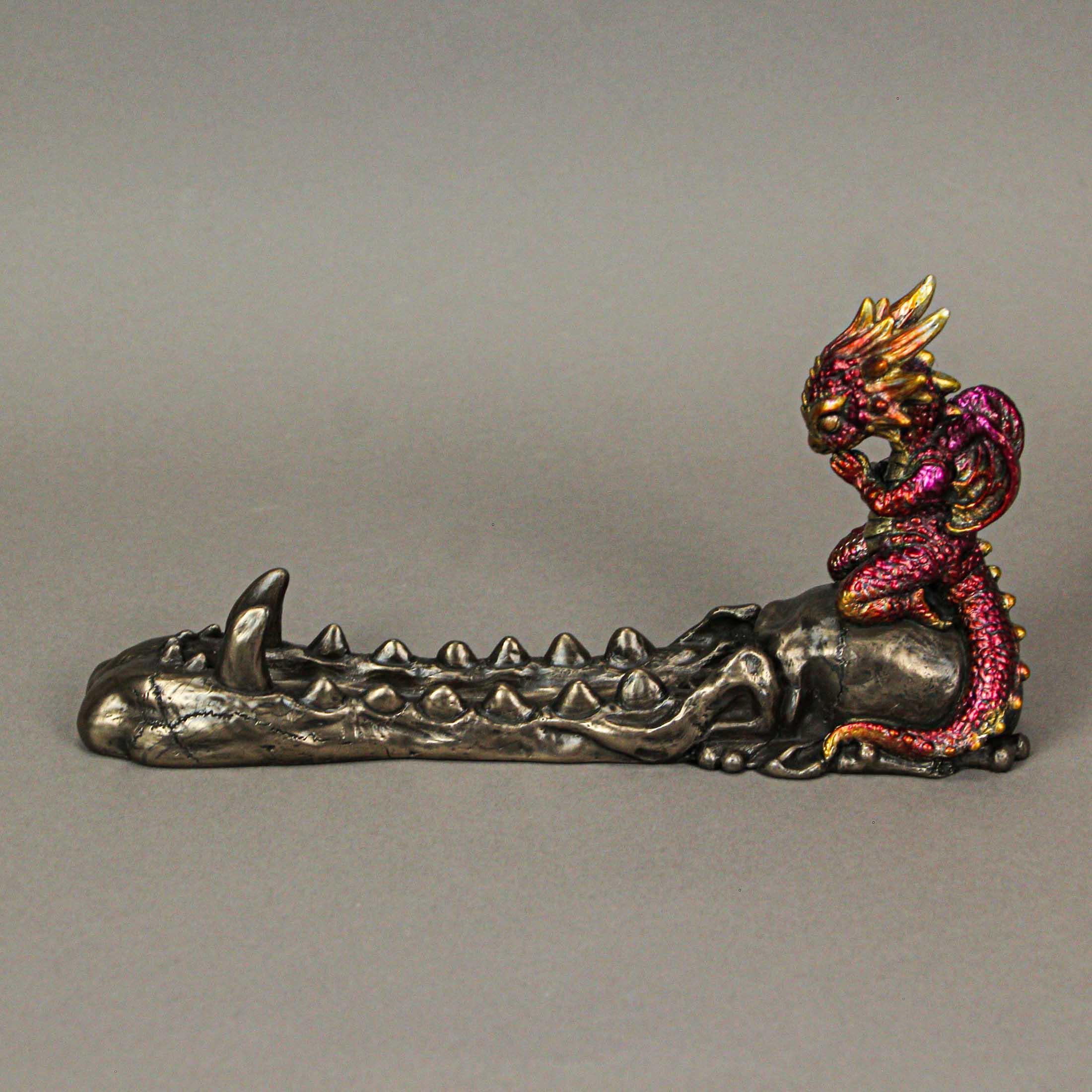 Alt View 8. Veronese Design - Dragonling Bronze Finish Baby Dragon on Skull Stick Incense Holder - Multicolored.