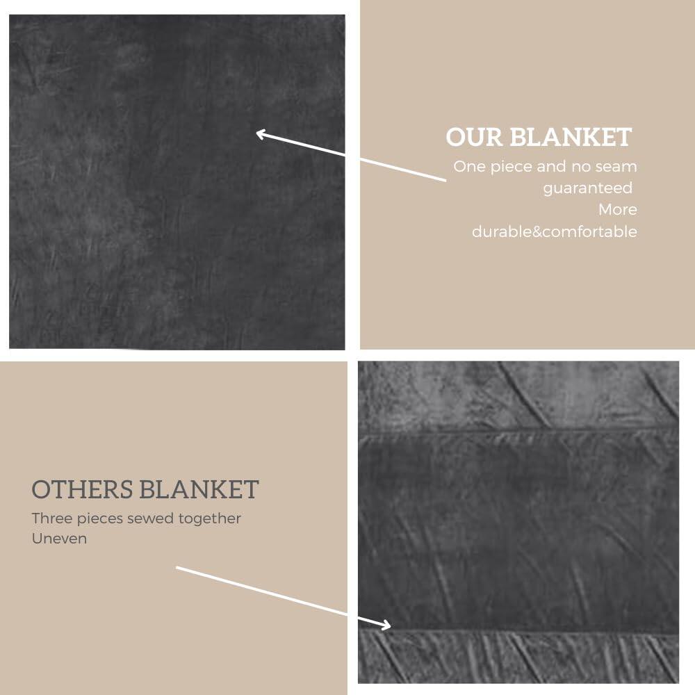 OUR BLANKET  
One piece and no seam guaranteed  
More durable & comfortable  

OTHERS BLANKET  
Three pieces sewed together  
Uneven