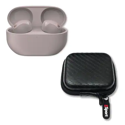 Front. Sony - Sony WF-1000XM5 Wireless Noise Cancelling In-Ear Headphone Bundle with gSport Hardshell Case - Pink.