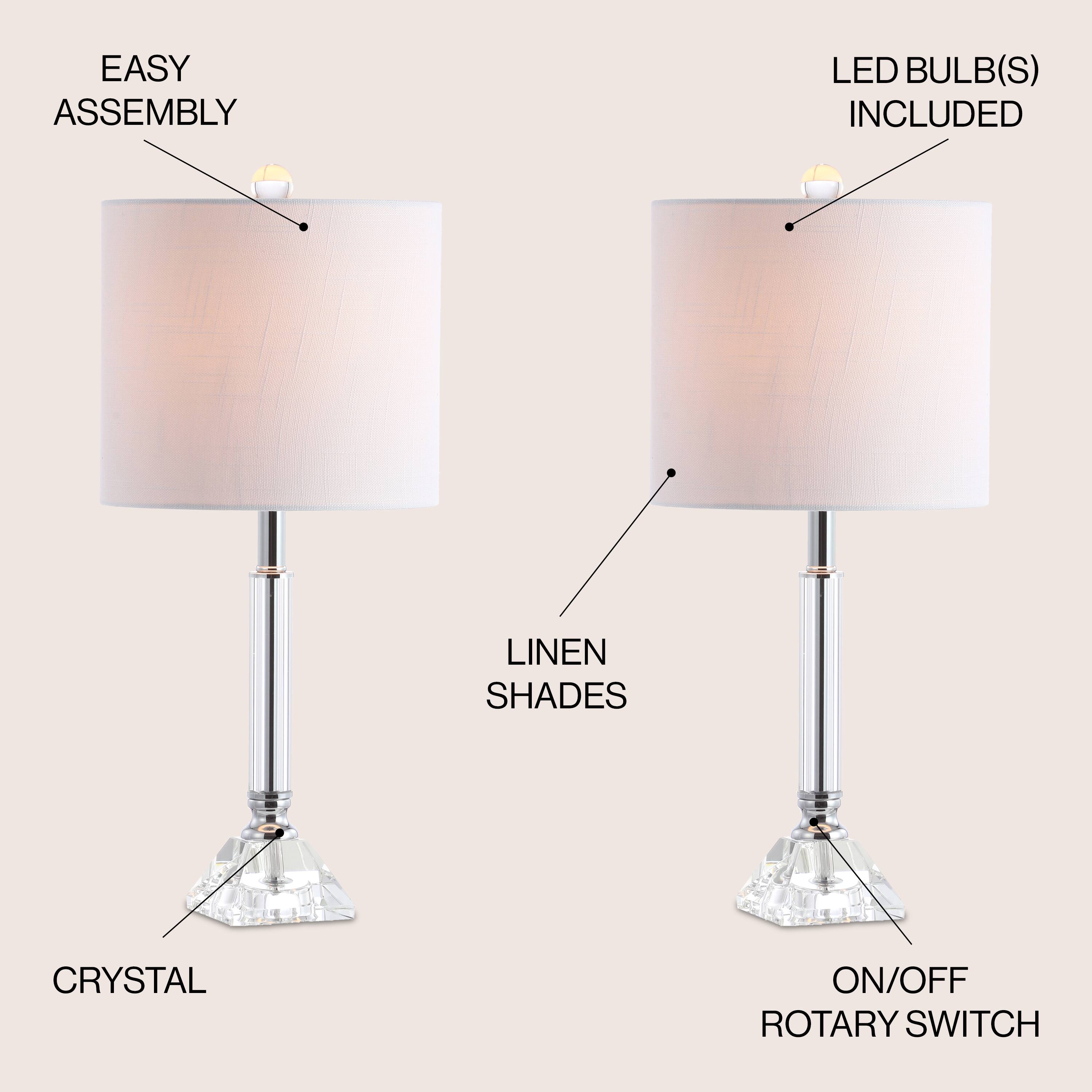 EASY ASSEMBLY  
LED BULB(S) INCLUDED  
LINEN SHADES  
CRYSTAL  
ON/OFF ROTARY SWITCH