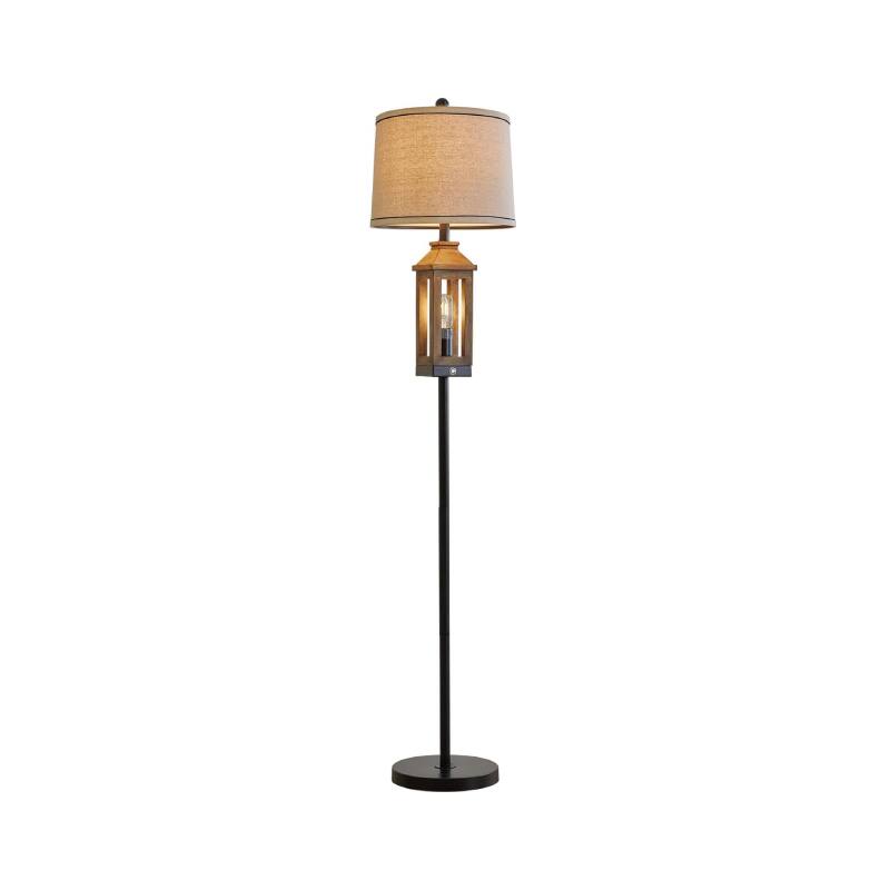Front. Skanty Furniture - FARMHOUSE BEDSIDE NIGHTSTAND FLOOR LAMP - Brown.