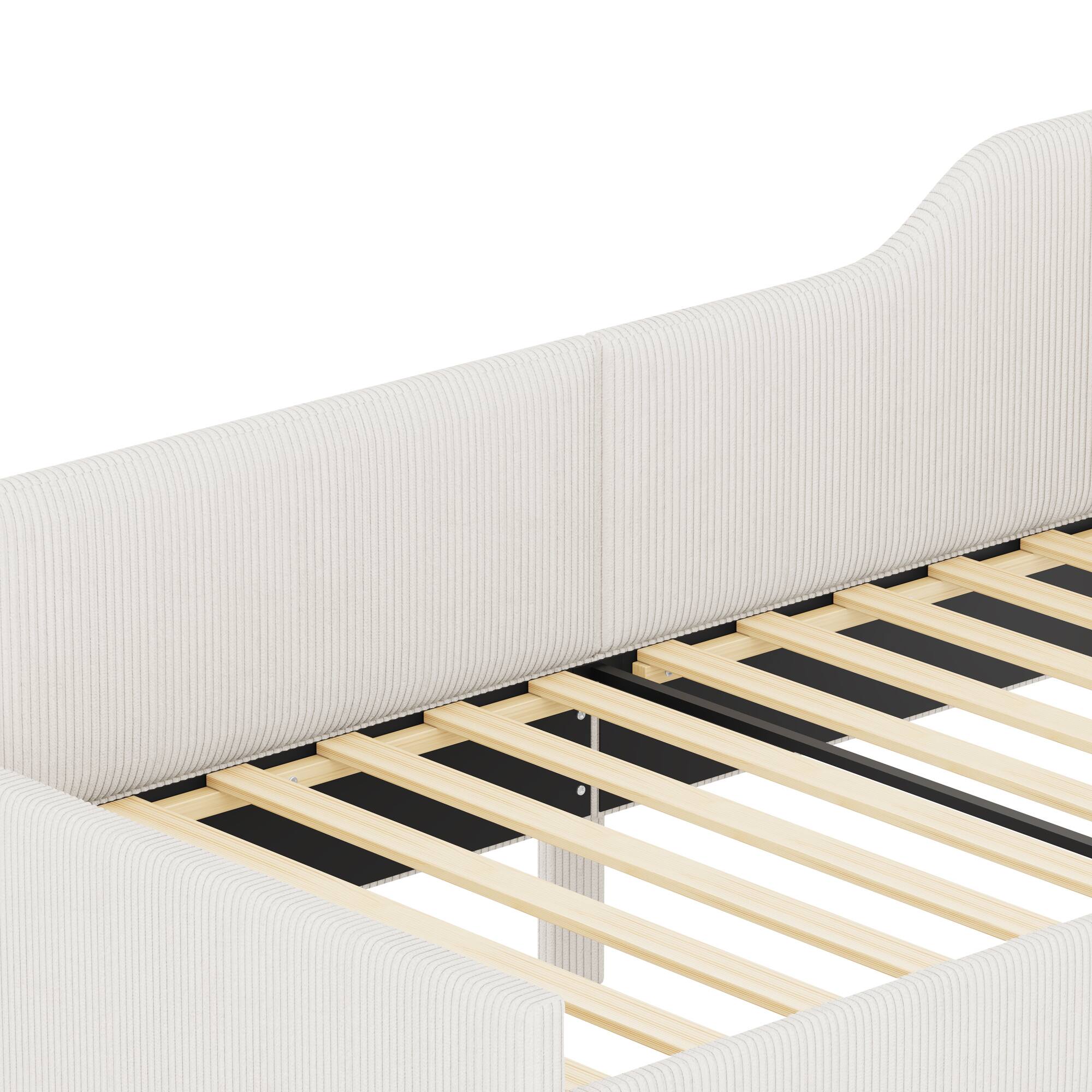 Alt View 10. GOODSILO - Twin Size L-Shaped Upholstered Daybed with Storage Drawers, Corduroy Fabric, Beige Finish - Beige.