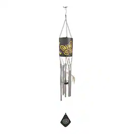 FC Design - 39" Long Solar Butterfly Silhouette Cylinder Wind Chime Outdoor Patio or Garden Hanging Decoration - Multi-Color