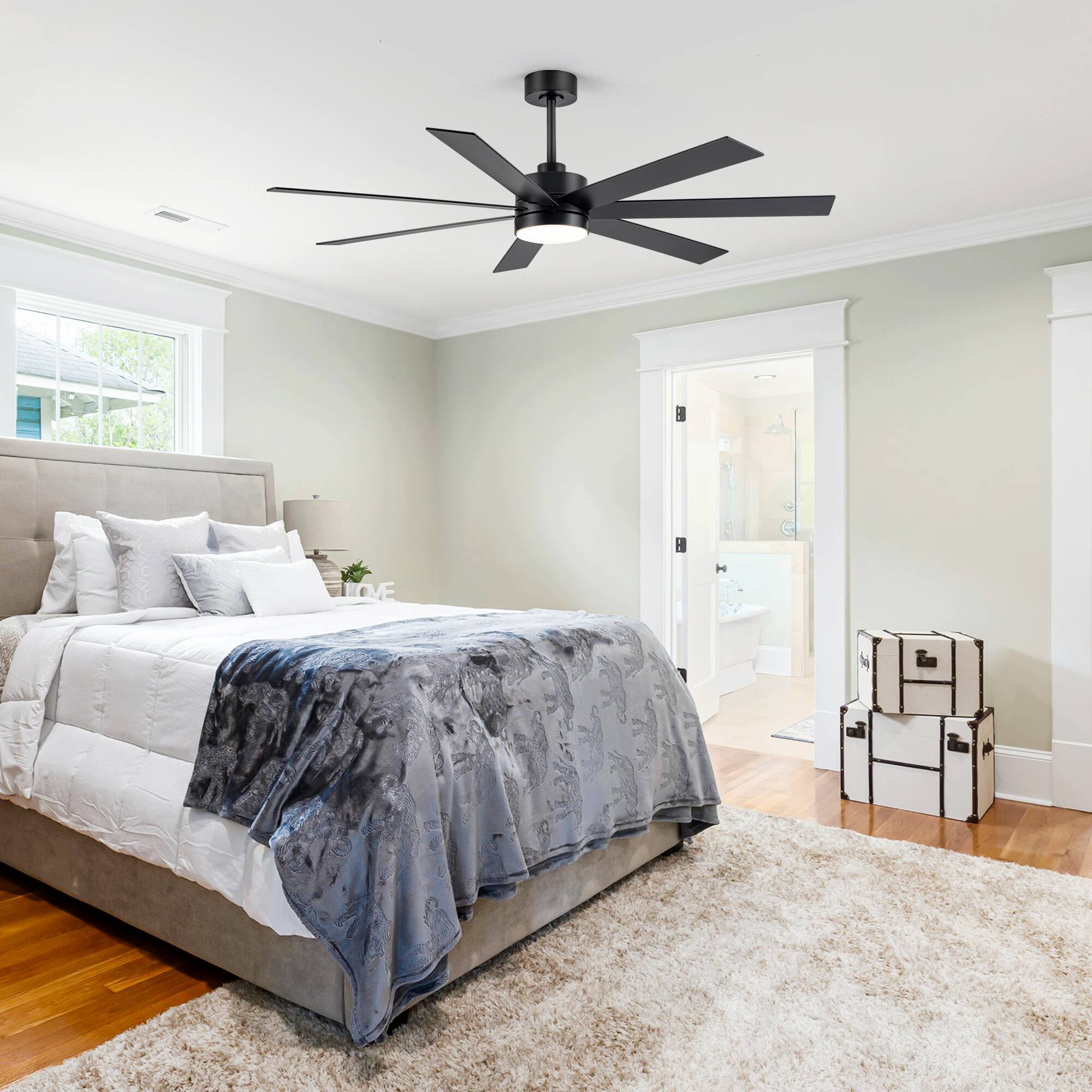 Alt View 2. Breezary - 62-Inch Ceiling Fan with LED Light, DC Motor, Reversible Blades, 3 Color Temperatures, Remote Control, Energy-Saving - Black and Walnut.