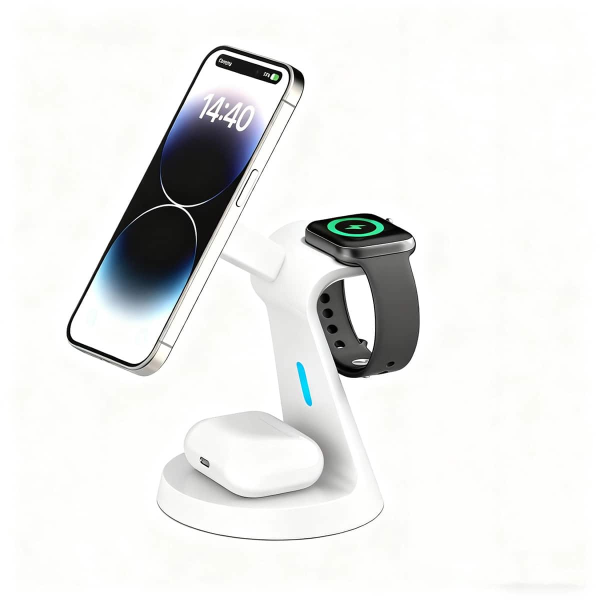 RISOKEYS - Magnetic Wireless Charger - Power Adapter for Phone, Watch and Earphone, Charging Stand for Apple - White