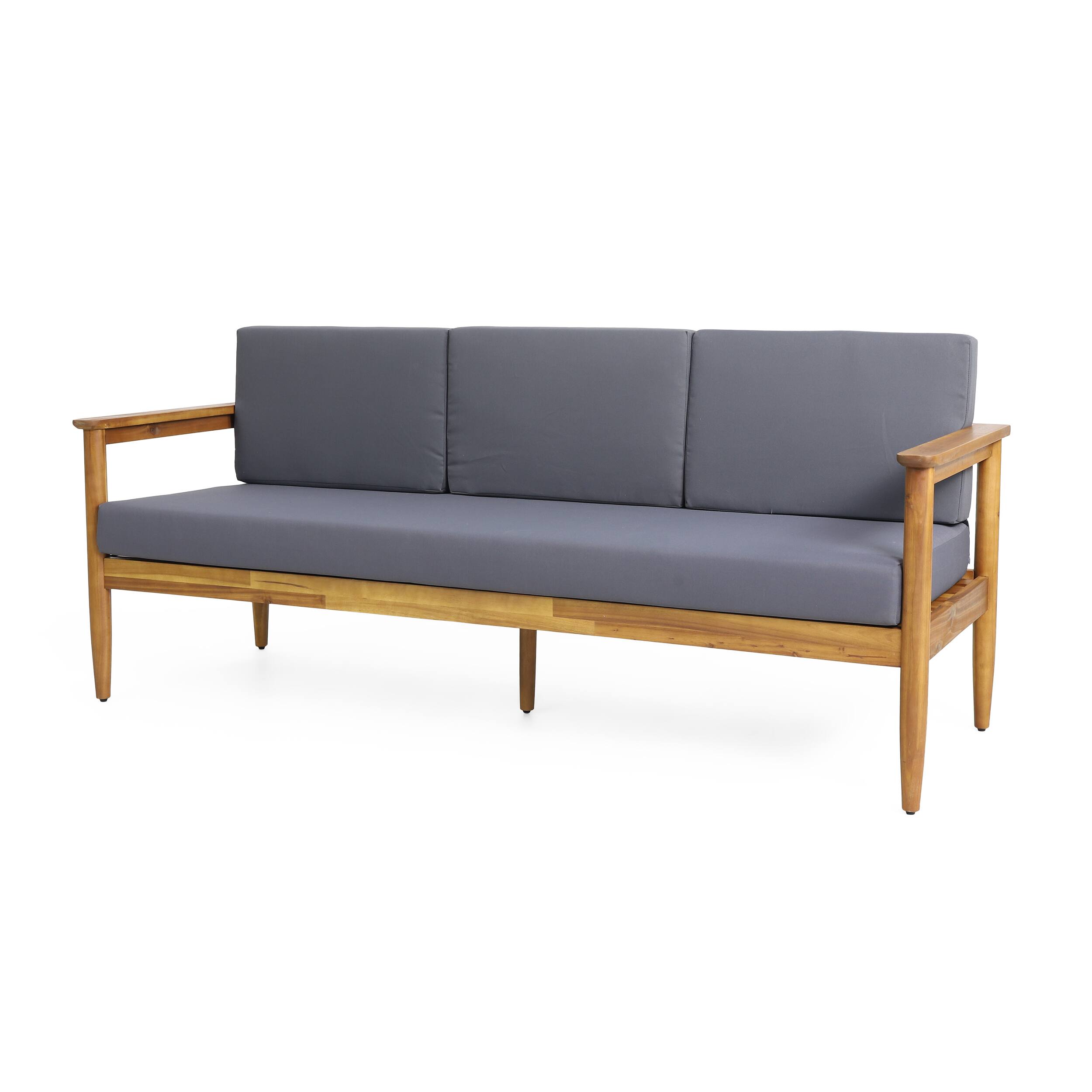 Left. Mondawe - Acacia Wood Outdoor Sofa with Water-Resistant Cushions - Dark Grey.