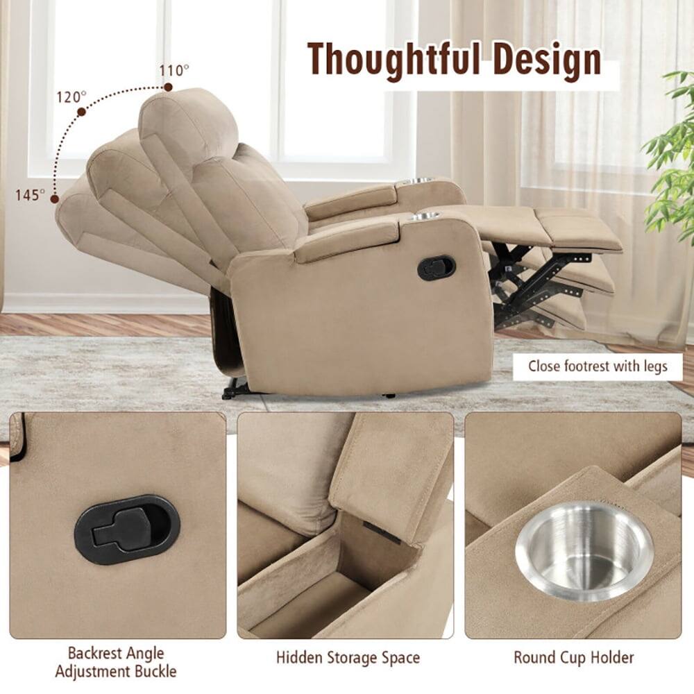 Thoughtful Design

120° 110° 145°

Close footrest with legs

Backrest Angle Adjustment Buckle

Hidden Storage Space

Round Cup Holder
