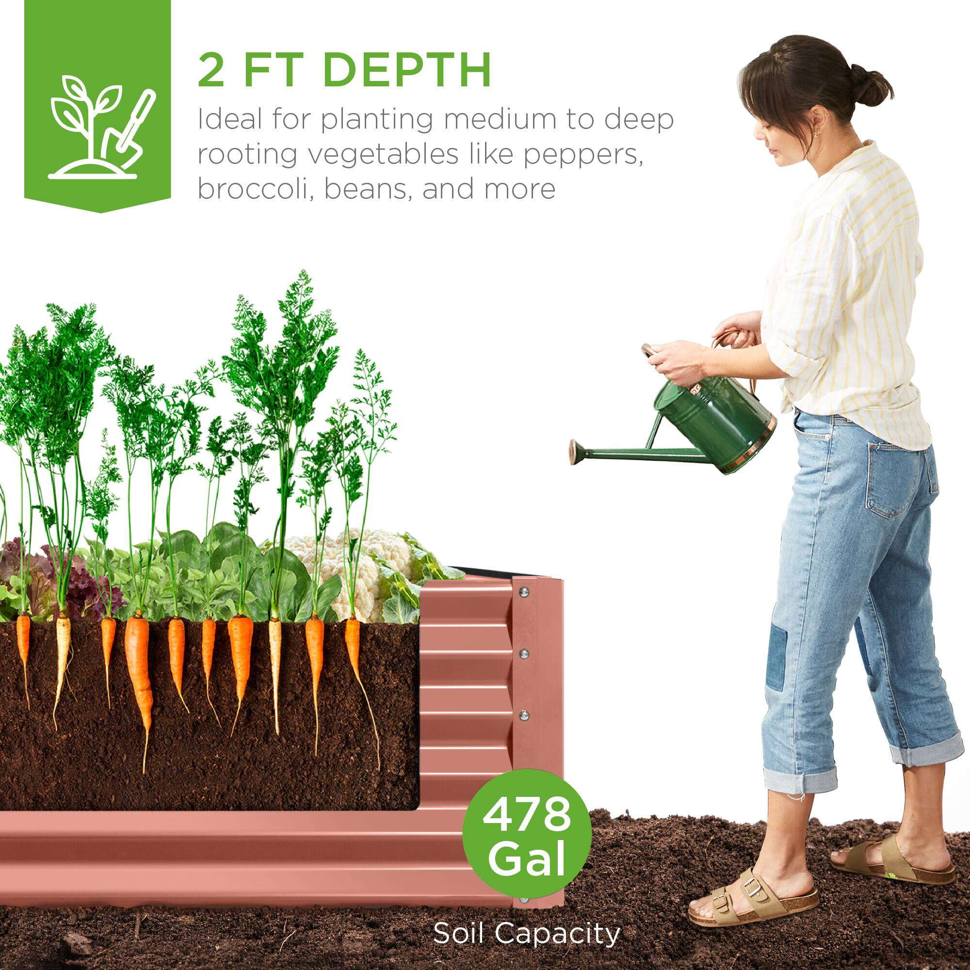 2 FT DEPTH  
Ideal for planting medium to deep rooting vegetables like peppers, broccoli, beans, and more  

478 Gal Soil Capacity