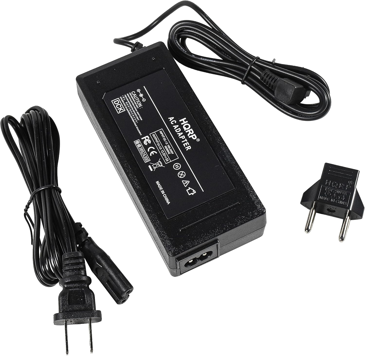 6 CAUTION  
DC | AC - FC CUIPUTOLS OUTPUT INPUT a F ADAPTER HQRP O0EV268E FCCE 92 a nnS I1 H X MADE IN CHINA HORE