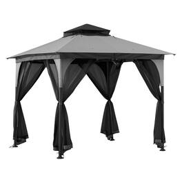 SUNJOY - 9.5 ft. x 9.5 ft. Grey and Black 2-tone Steel Gazebo - Gray & Black