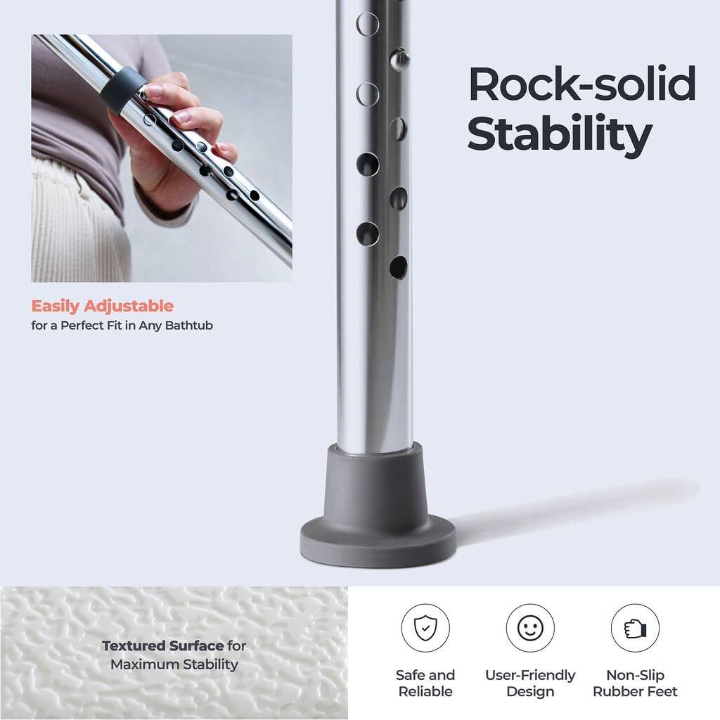 - Rock-solid Stability
- Easily Adjustable for a Perfect Fit in Any Bathtub
- Textured Surface for Maximum Stability
- Safe and Reliable
- User-Friendly Design
- Non-Slip Rubber Feet