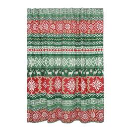 Greenland Home Fashions - Greenland Home Fashion Fair Isle with Reinforced Button Holes Shower Curtain 72" x 72" - Red