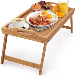 Zulay Kitchen - Bamboo Folding Breakfast Tray - Bed & Snack Tray with Legs, Laptop Desk - Brown