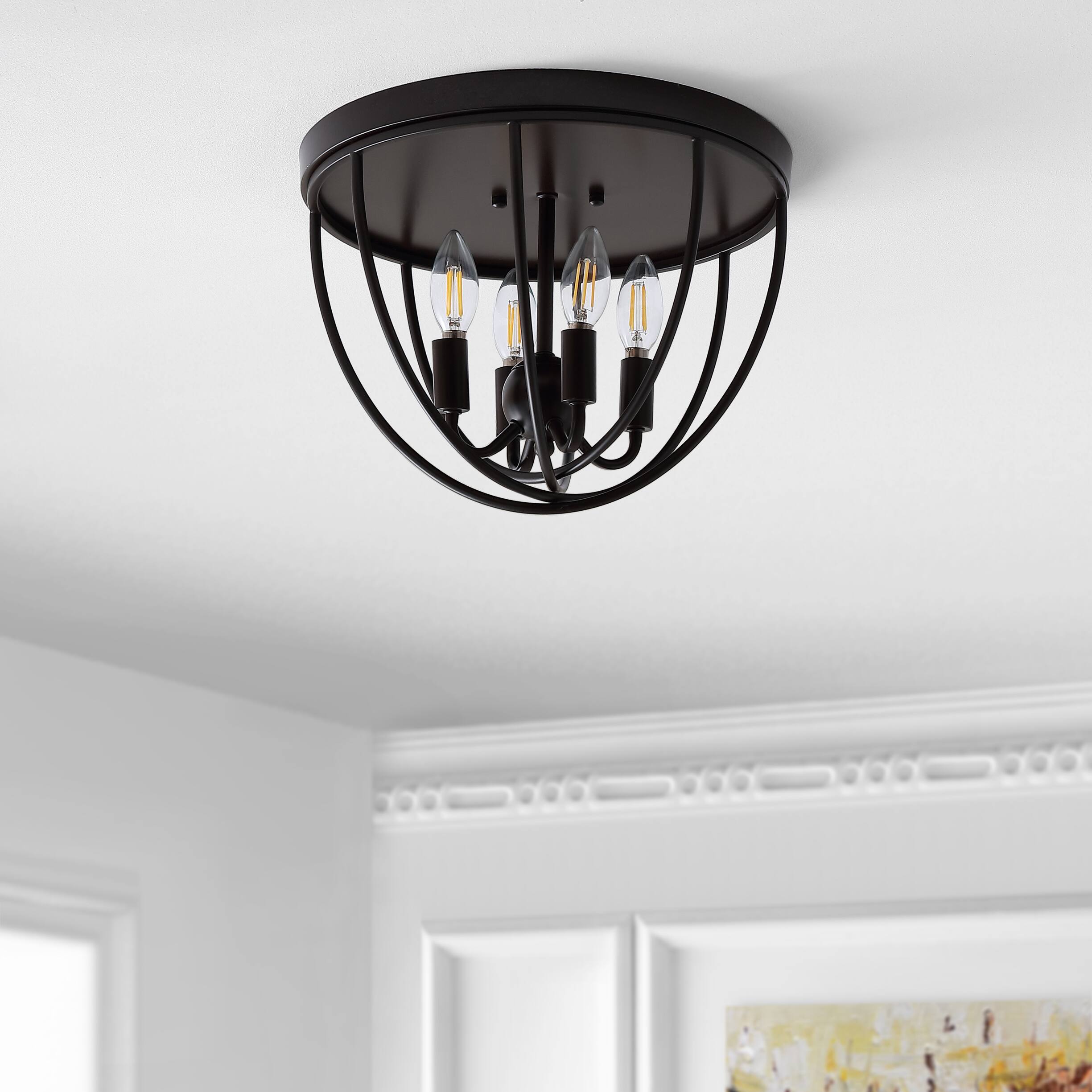 Alt View 4. Jonathan Y - Peter 13.75" Metal LED Flush Mount, Oil Rubbed Bronze - Oil Rubbed Bronze.