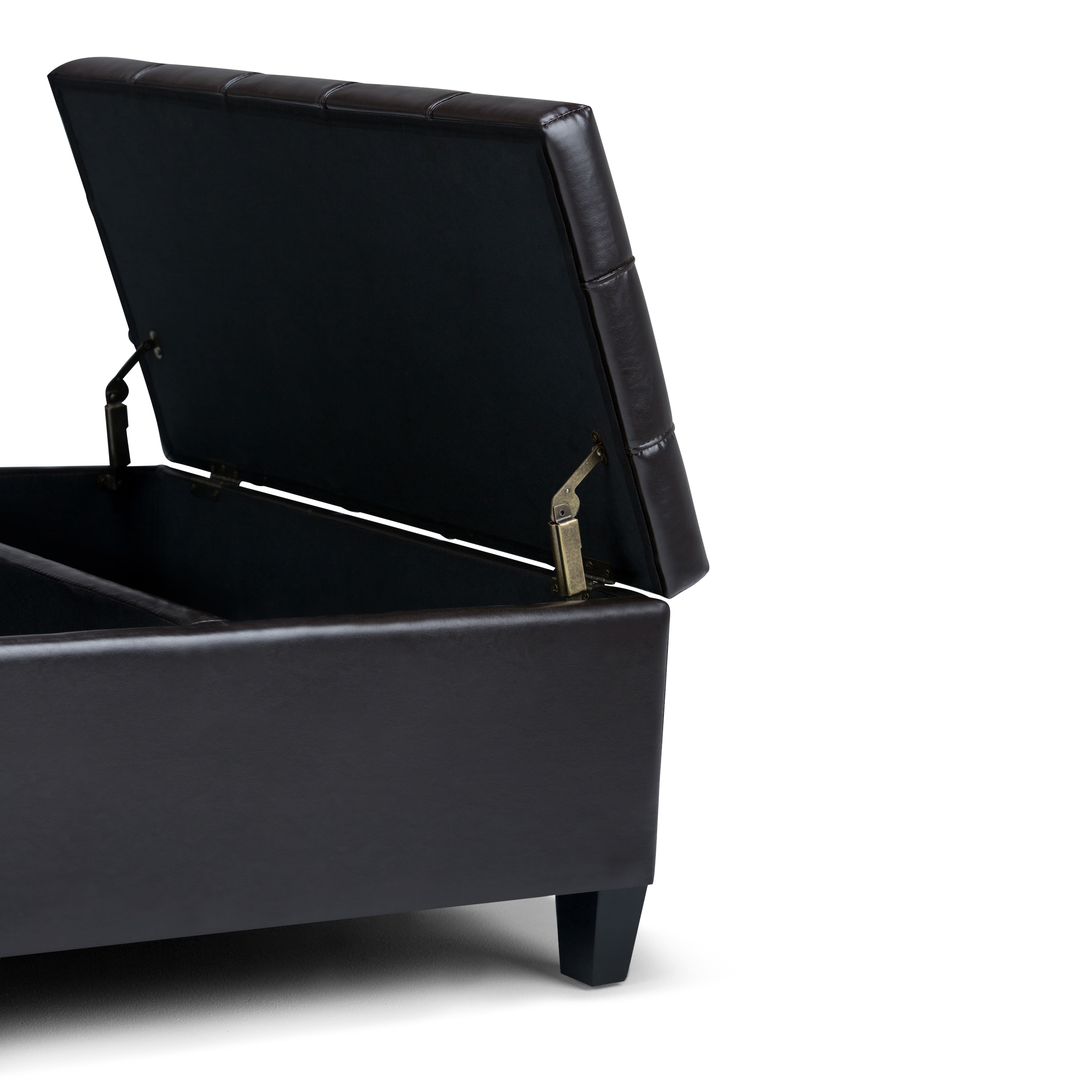 Alt View 14. Simpli Home - Harrison 36 inch Wide Transitional Square Coffee Table Storage Ottoman in Tanners Brown Faux Leather - Tanner's Brown.