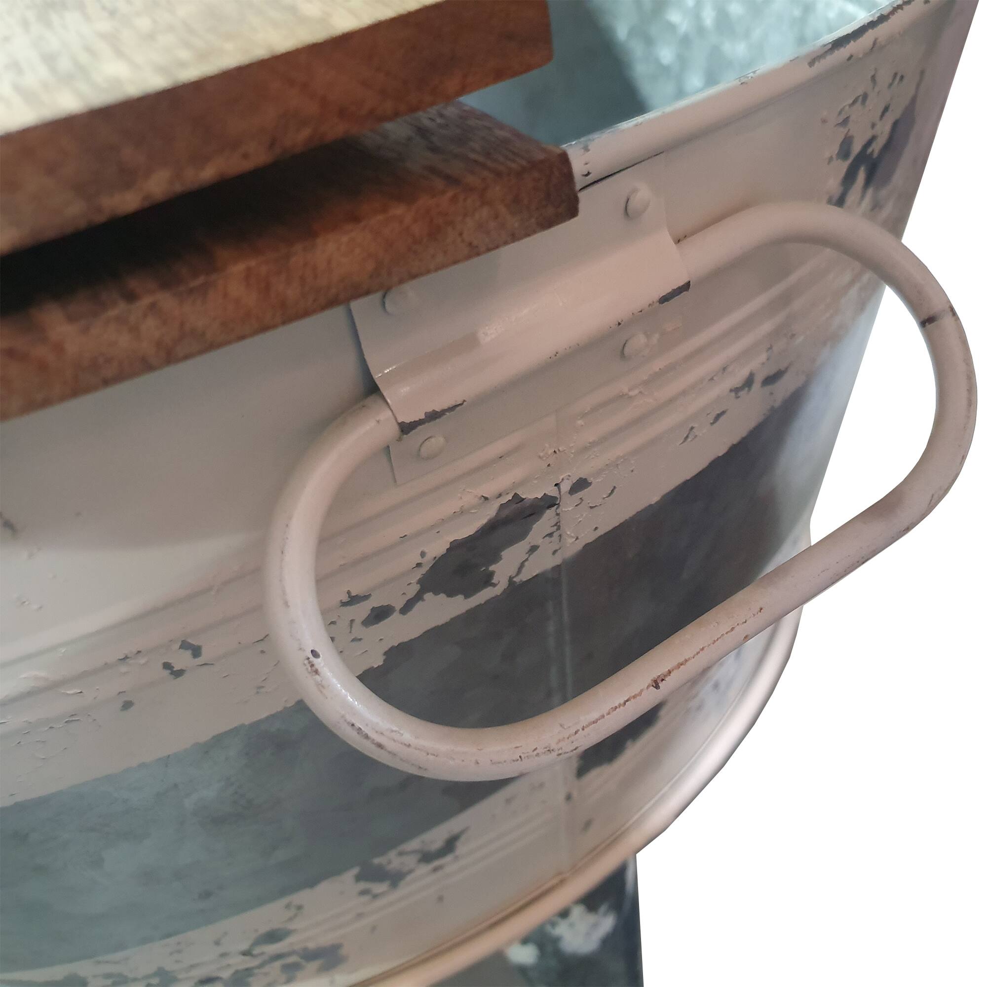 Alt View 1. Manhattan Lane - 26 inch Accent Round Cocktail Table, Tub Like Iron Base - Brown, Gray and Washed White.