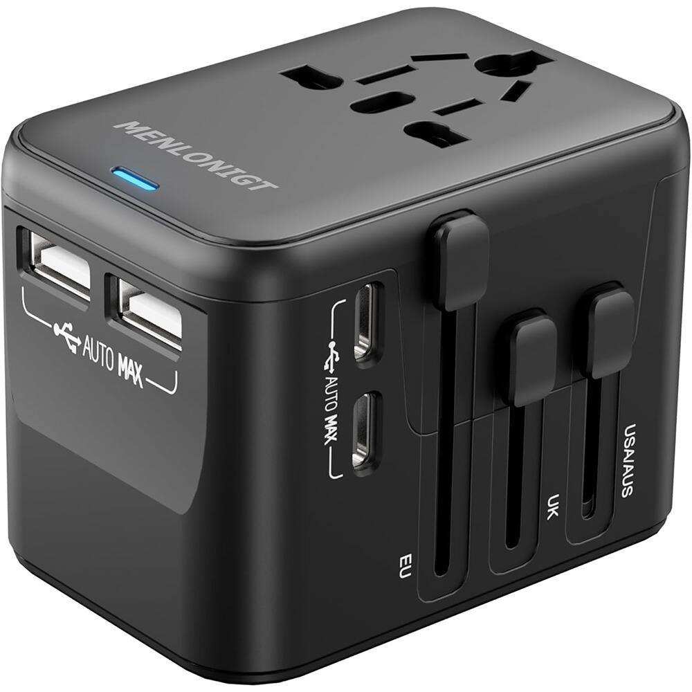 Schertz - Universal Travel Adapter w/ 2 USB-C & 2 USB-A – US/EU/UK/AU Plug - Black