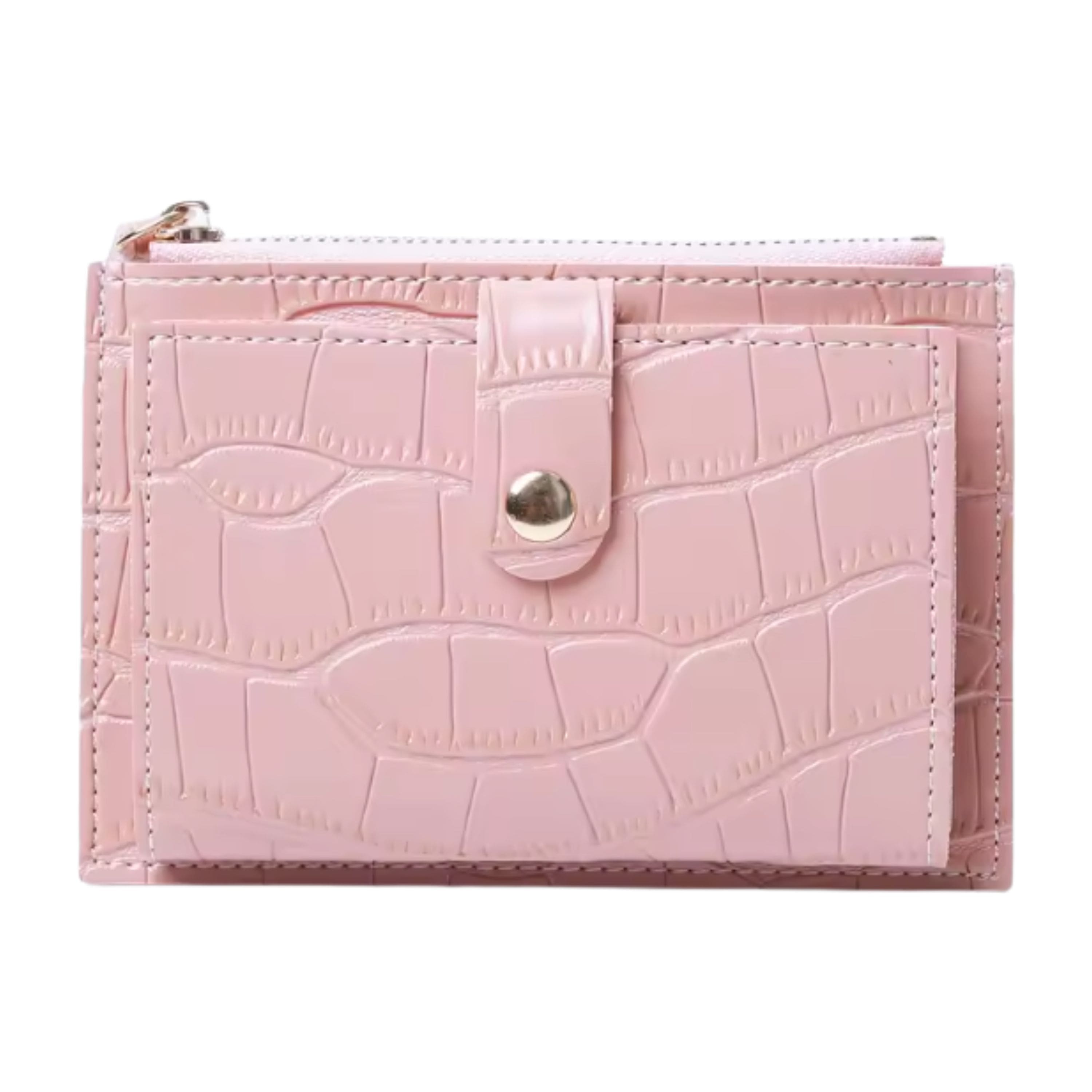 Kitcheniva - Women's Ultra-Thin Lightweight Crocodile Print Wallet, Holds Cards, Coins & Cash - Pink