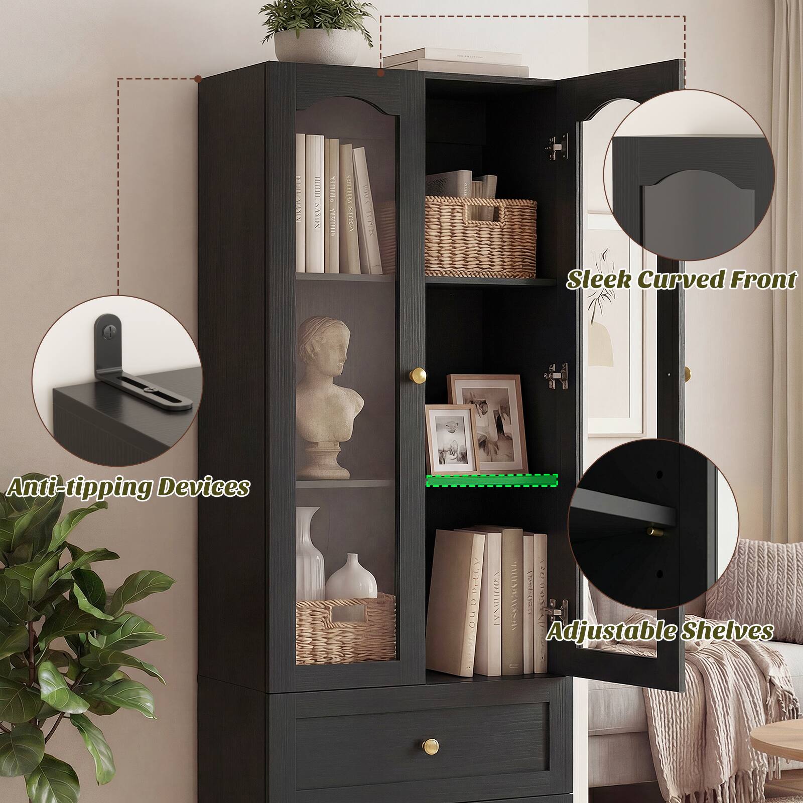 Sleek Curved Front  
Anti-tipping Devices  
Adjustable Shelves