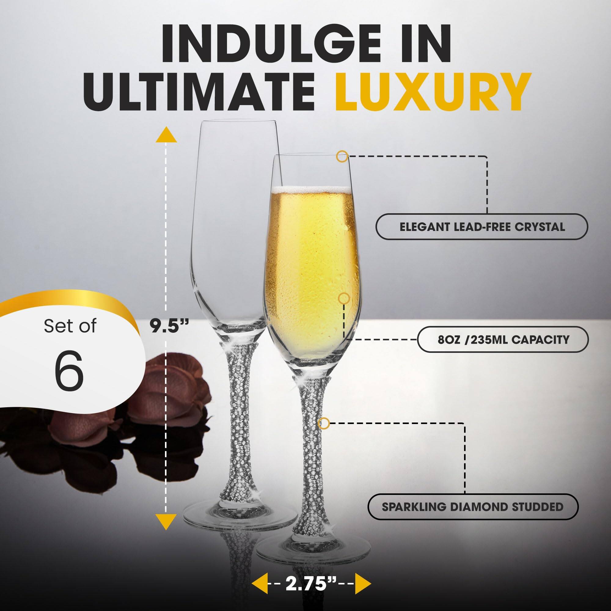 INDULGE IN ULTIMATE LUXURY

ELEGANT LEAD-FREE CRYSTAL

Set of 6

9.5"

8OZ / 235ML CAPACITY

SPARKLING DIAMOND STUDDED

2.75"