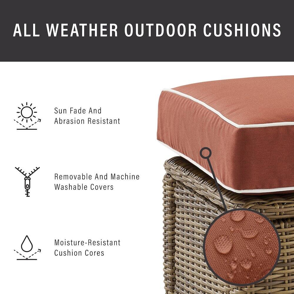 ALL WEATHER OUTDOOR CUSHIONS

- Sun Fade And Abrasion Resistant
- Removable And Machine Washable Covers
- Moisture-Resistant Cushion Cores